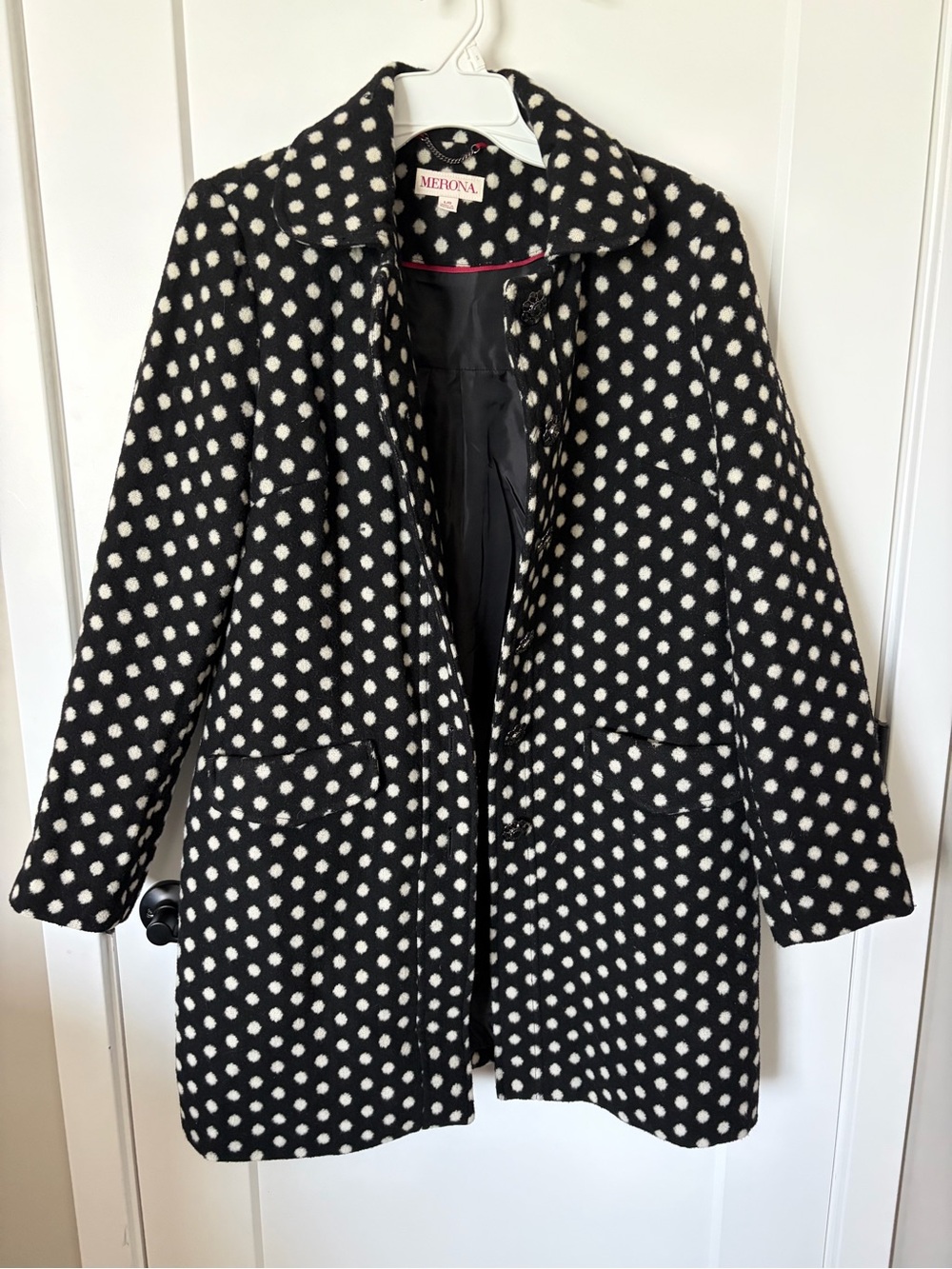 Merona Black and White Polka Dot Wool-Blend Pea Coat